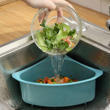 SOPOTUTU Blue Triangle Corner Strainer with Multi-Hole Design for Kitchen Sink Drain and Food Straining