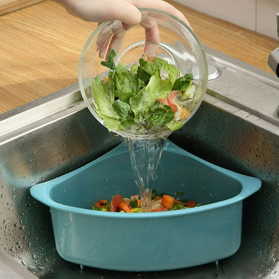 SOPOTUTU Blue Triangle Corner Strainer with Multi-Hole Design for Kitchen Sink Drain and Food Straining