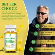 (2 Pack)Mullein Gummies for Lungs – Mullein Supplement with Quercetin, Elderberry for Respiratory & Immune Support, Lung Breathing & Detox, 60 Pineapple Gummies