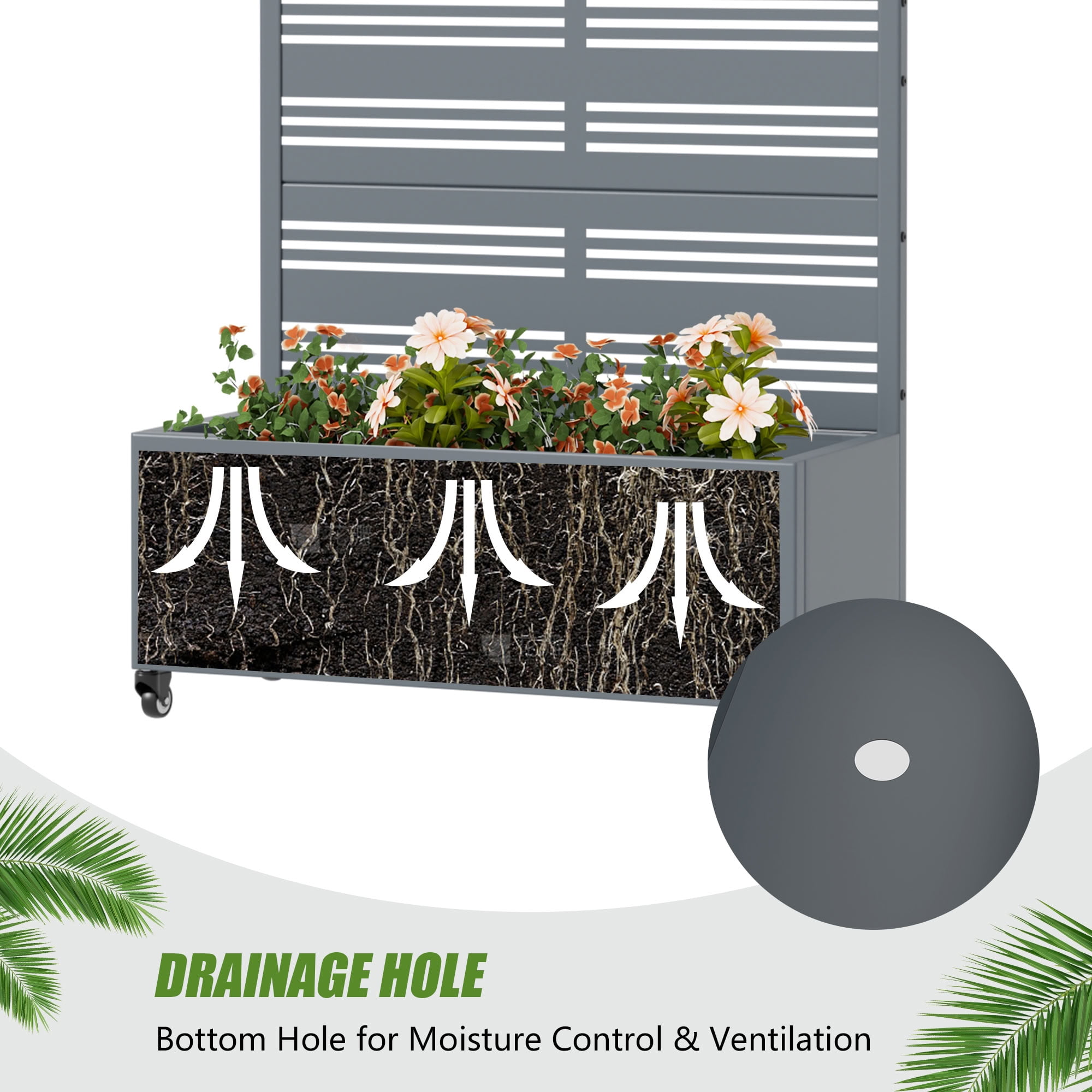MAYEERTY 5 Panels Outdoor Metal Planter Box, Durable Weather-Resistant Planter, Decorative Metal Flower Box for Patio, Balcony, Garden