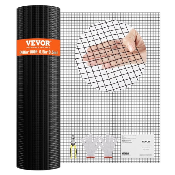 VEVOR Hardware Cloth, 48'' x 100' Galvanized Wire Mesh Roll, 19 Gauge Chicken Wire Fence Roll, Vinyl Coating Metal Wire Mesh for Chicken Coop Barrier, Rabbit Snake Fences, Poultry Enclosures
