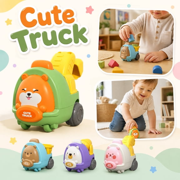 Kids Push Toys, Truck Toys for Toddlers 1-3, Toys Cars for Toddlers 1-3, Interactive Toys for Toddlers 1-3, Cute Animal Face D Truck Hobby Play Set, Durable Non-Scratch Material