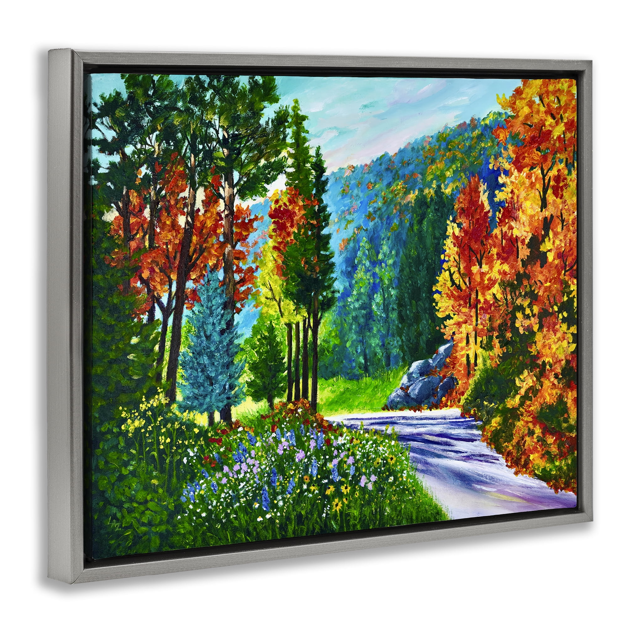 Stupell Industries Sunlit Autumn Woodland Pathway Gray Framed Floater Canvas Wall Art, design by Lee Ann Zirbes