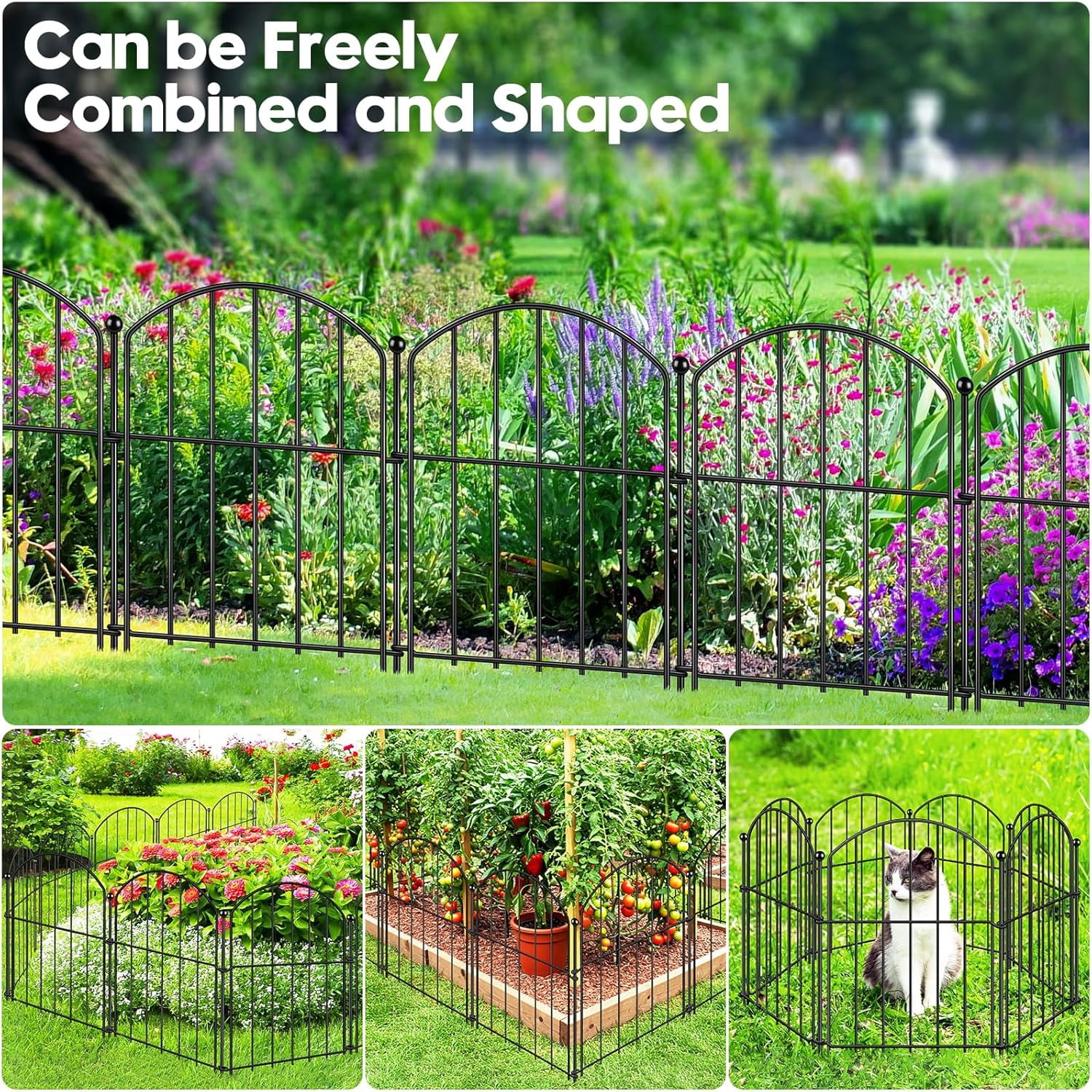 Decorative Garden Fence 17in (H) x20ft (L), Arched Rustproof Metal No Dig Fence for Dogs & Rabbit, Ornamental Animal Barrier for Flower Beds, Border Panels Fencing for Yard &  Outdoor Decor