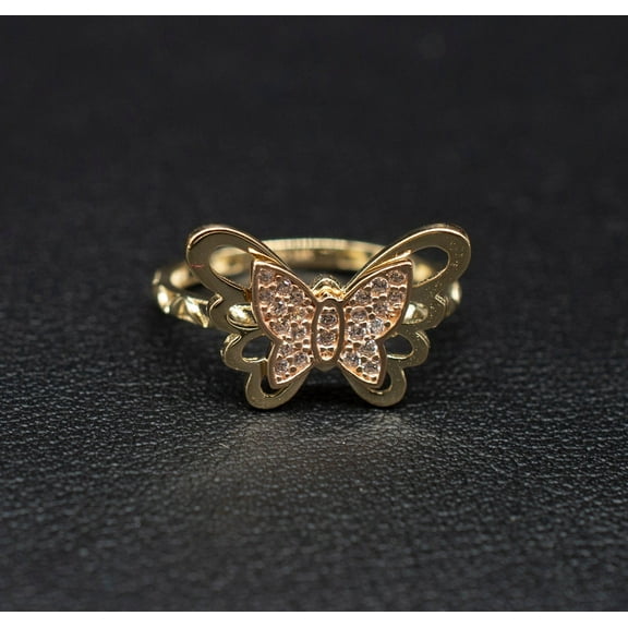 14k Real Solid Yellow Gold Butterfly Ring, 14k Solid Gold Women Dainty Ring, Butter Symbol Gemstone Gold Ring for Women, Gold Women Ring (Ring size:6 1/2;)