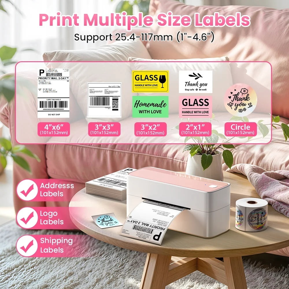 Bluetooth Thermal Label Printer Wireless Small Shipping Label Printer 4X6 Compatible ,Fast-Drying Ink with Crisp Output