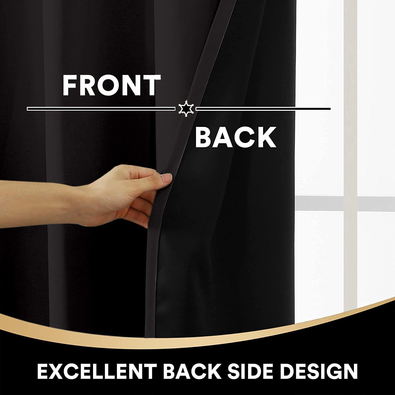 Homi Drapes 100% Blackout Curtain Triple Pinch Pleat Thermal Insulated Room Darkening Spill Proof Machine Washable Window Treatment Panels (1 Panel, 100x84, Black)