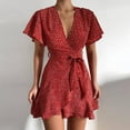 thumbnail image 1 of Qiopertar Liquidation à Moins de 5$ Robe d'Été Mode Femme Manches Courtes Col en V Décontractée Longueur Genou Liquidation jusqu'à 65 % de Réduction, 1 of 6