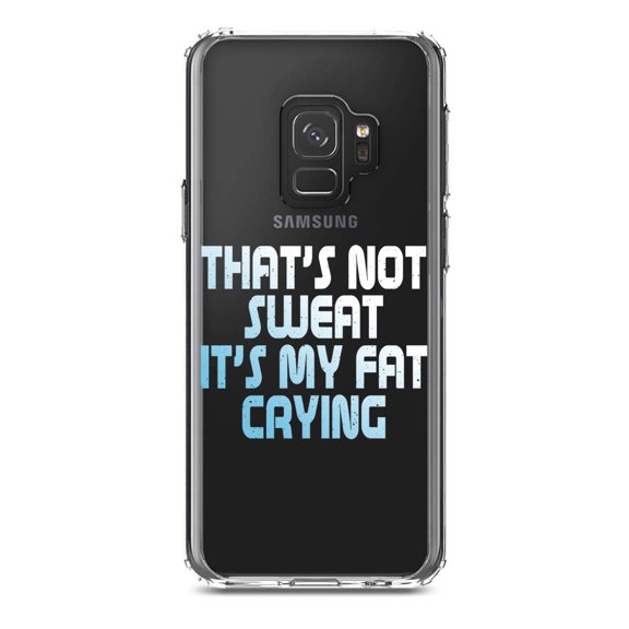 DistinctInk Clear Shockproof Hybrid Case for Samsung Galaxy S9 (5.8" Screen) - TPU Bumper Acrylic Back Tempered Glass Screen Protector - That's Not Sweat It's My Fat Crying