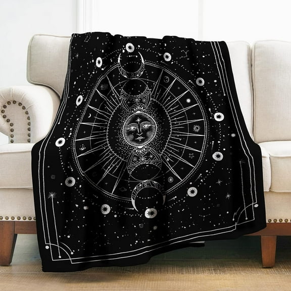 Sun and Moon Blanket Gifts for Women Girls Mom, Space Psychedelic Decoration for Home Bedroom Living Room Office Dorm, Soft Comfort Lightweight Throw Blankets Black 50"x60"