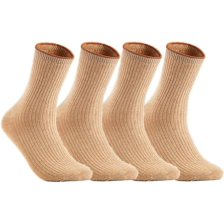 

Lian LifeStyle Perfect Fit and Cozy Women s 4 Pairs Wool Crew Socks For Healthy Feet With A Wide LW1612 Size 6-9 Beige