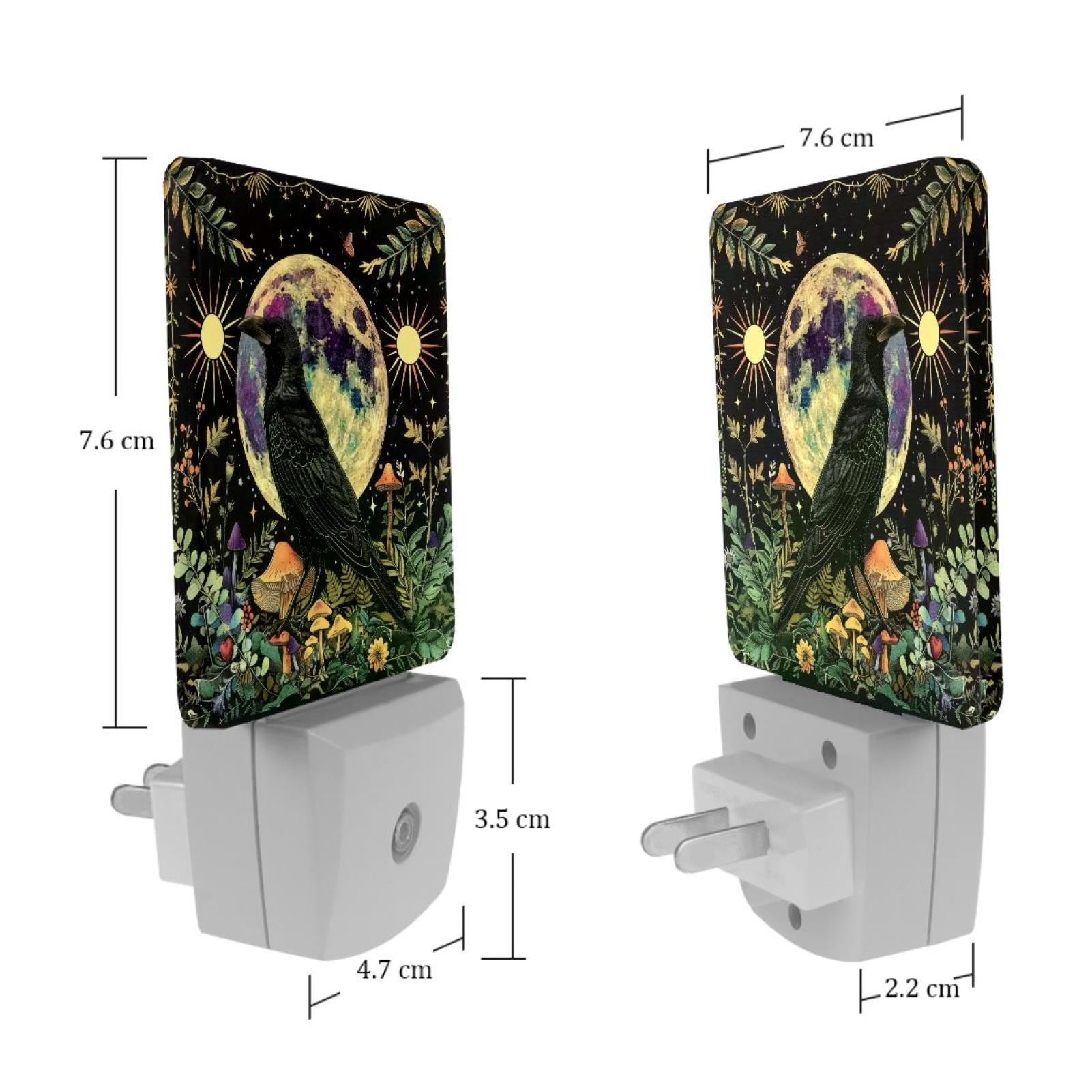 PhooArto Crow Nature Mushroom Leaves Plug in LED Night Light Auto Sensor Dusk to Dawn Decorative Night for Bedroom, Bathroom, Kitchen, Hallway, Stairs, Baby's Room, Energy Saving