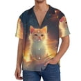 thumbnail image 1 of Fotbe Starry Sky Constellation Cat Camisa Estampada de Manga Corta para Hombre, Casual de Verano, Estilo Playero, Sin Arrugas-Large, 1 of 5