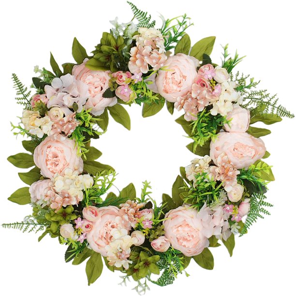 Corona de hortensia con peonías florecientes grandes, corona para puerta hecha a mano para decoración de pared del hogar (guirnalda de peonías) Adepaton CJWUS-3905