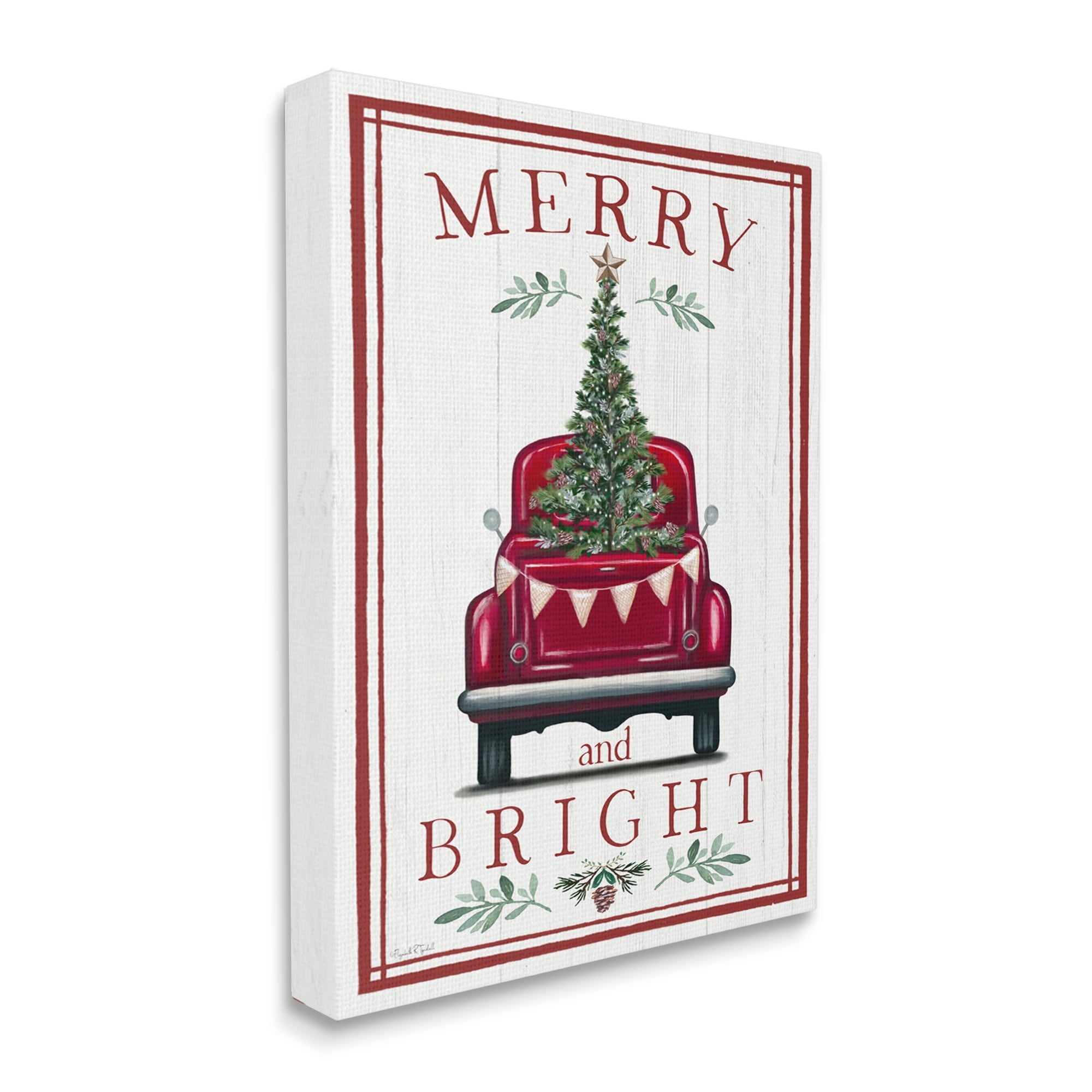 Merry & Bright Christmas Tree In Truck Rustic Botanicals Transportation Graphic Art Gallery-Wrapped Canvas Print Wall Art