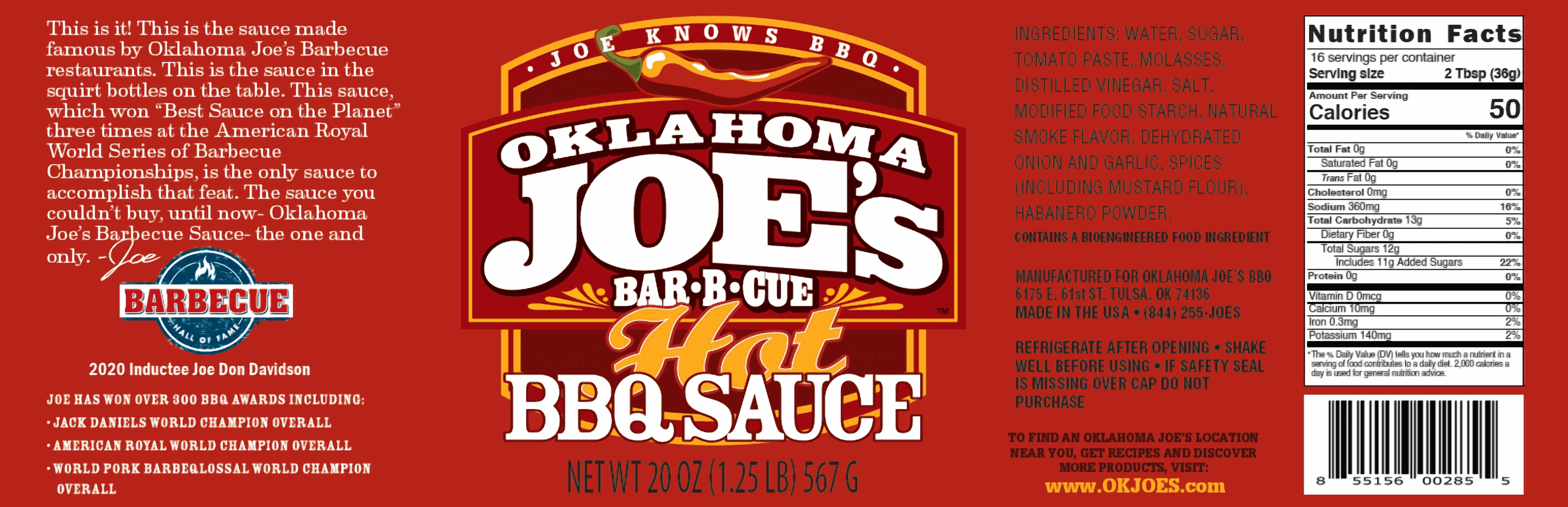 (3 pack) Oklahoma Joe's Hot BBQ Sauce, 20 oz