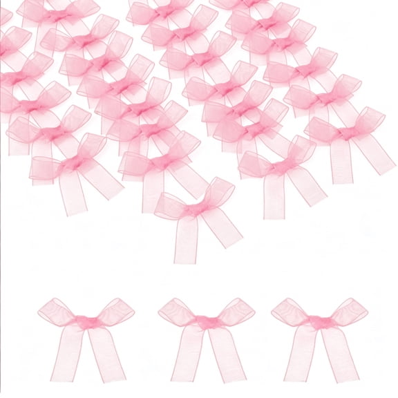 Uxcell 52 Pcs Mini Ribbon Bows, 2" Tiny Bows Organza for Crafts Small Bowknot Artificial Applique Embellishment for DIY Craft Sewing Scrapbooking Wedding Party Decoration, Pink