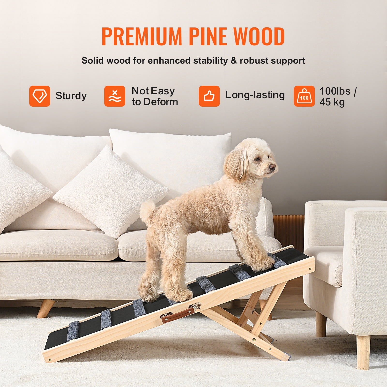 KFFKFF Dog Ramp Folding Pet Ramp 39.3" Long Ramp 15"-22" Adjustable Height