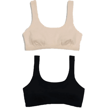 Hanes Girls' 2pk Pointelle Square Neck Crop Bralette - Pearl/Black - (Medium)