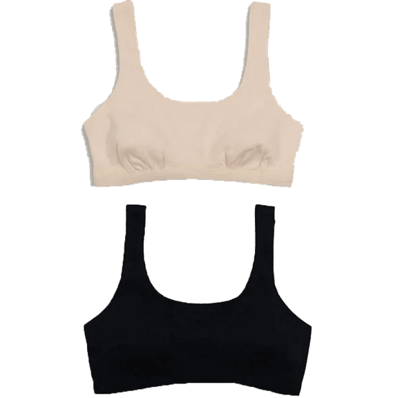 Hanes Girls' 2pk Pointelle Square Neck Crop Bralette - Pearl/Black - (Small)