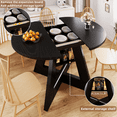 thumbnail image 4 of Extendable Dining Table Round Dining Room with Removable Leaves Space Saving, Wooden Cross Base with Storage Shelf Kitchen Living Room Black, 4 of 9