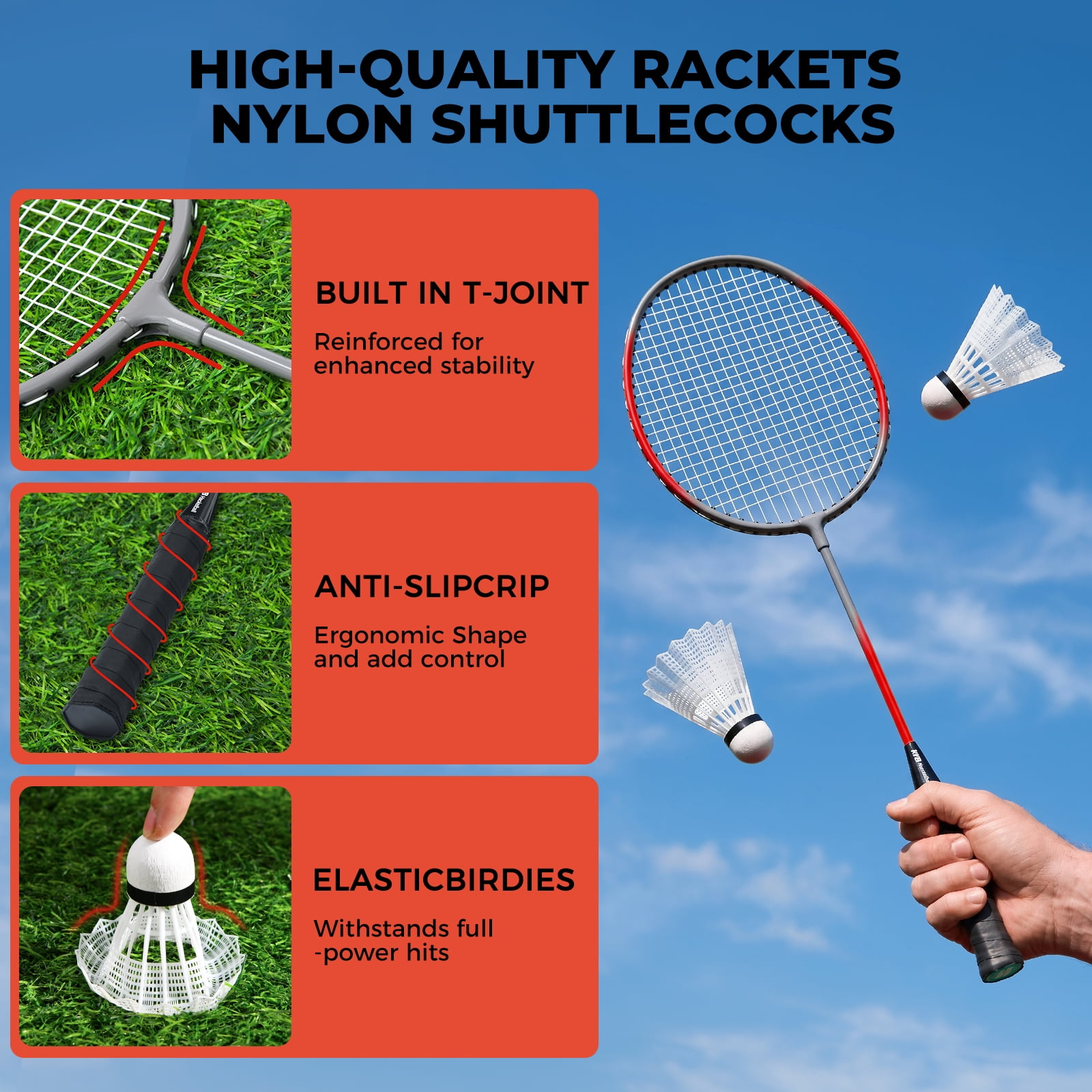 Haokelball Badminton Net Set for Backyard – 20FT Portable Outdoor Game Set with Stable Tension System, Poles, Rackets, Shuttlecocks & Carry Bag