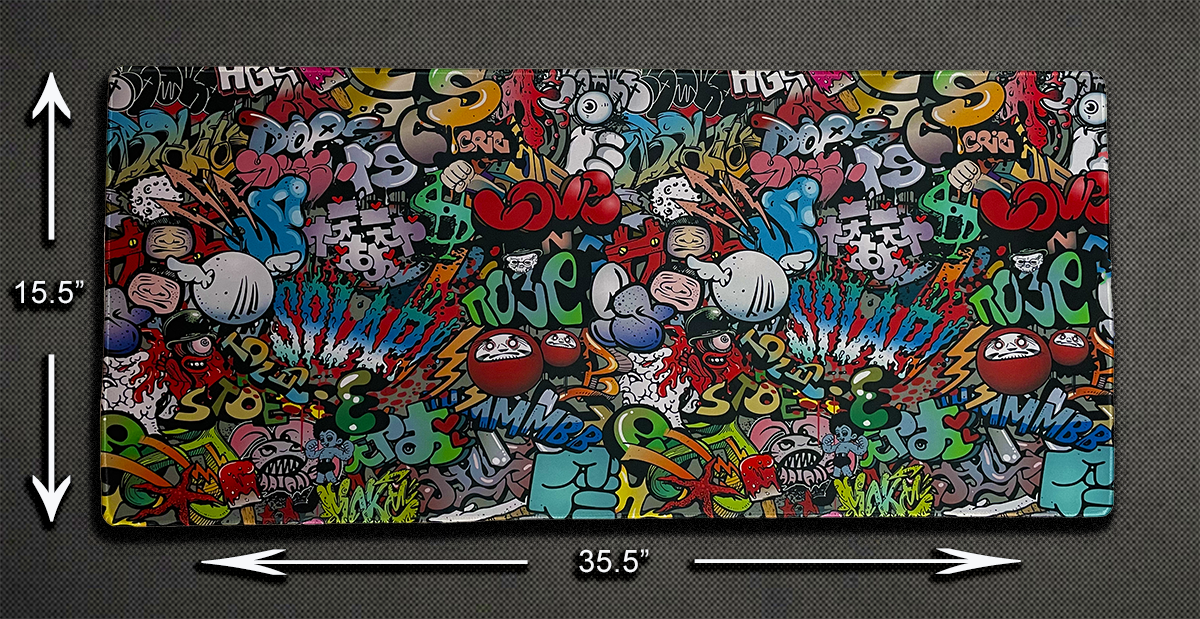 HeavySlap 36" Wide Extra Large Gaming Mouse Pad with Multicolor Graffiti Pattern XL Extended Size