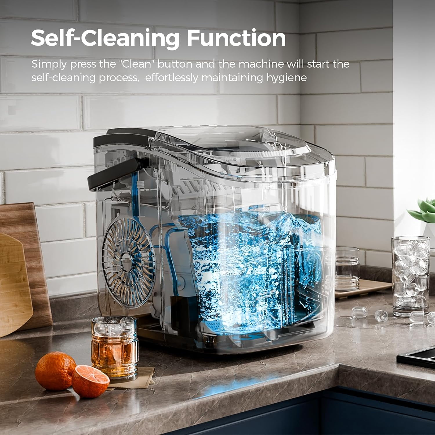 Ice Makers Countertop,26Lbs/24H,9 Cubes in 6 Mins,Portable Ice Maker Machine with Self-Cleaning,2 Sizes of Bullet Ice,Perfect for Home Kitchen