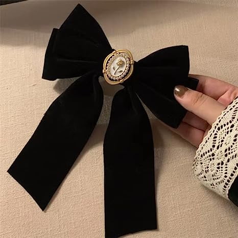  Black French Vintage Rose Large Bow Hair Clip Bow
