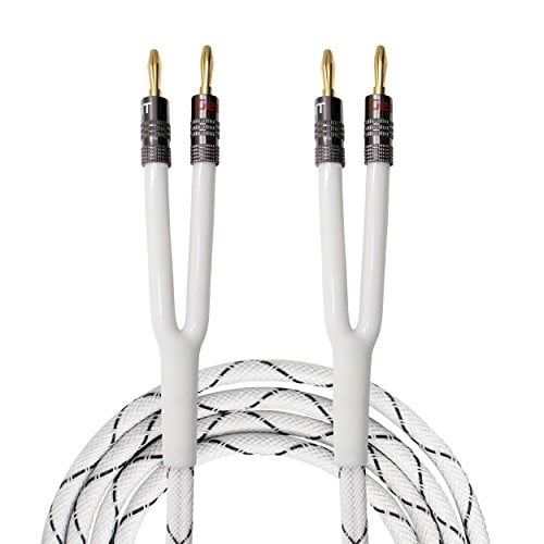 Oxygen-free Copper GearIT 12AWG Premium Heavy Duty Braided Speaker Wire 3 Feet with Dual Gold Plated Banana Plug Tips Construction White OFC