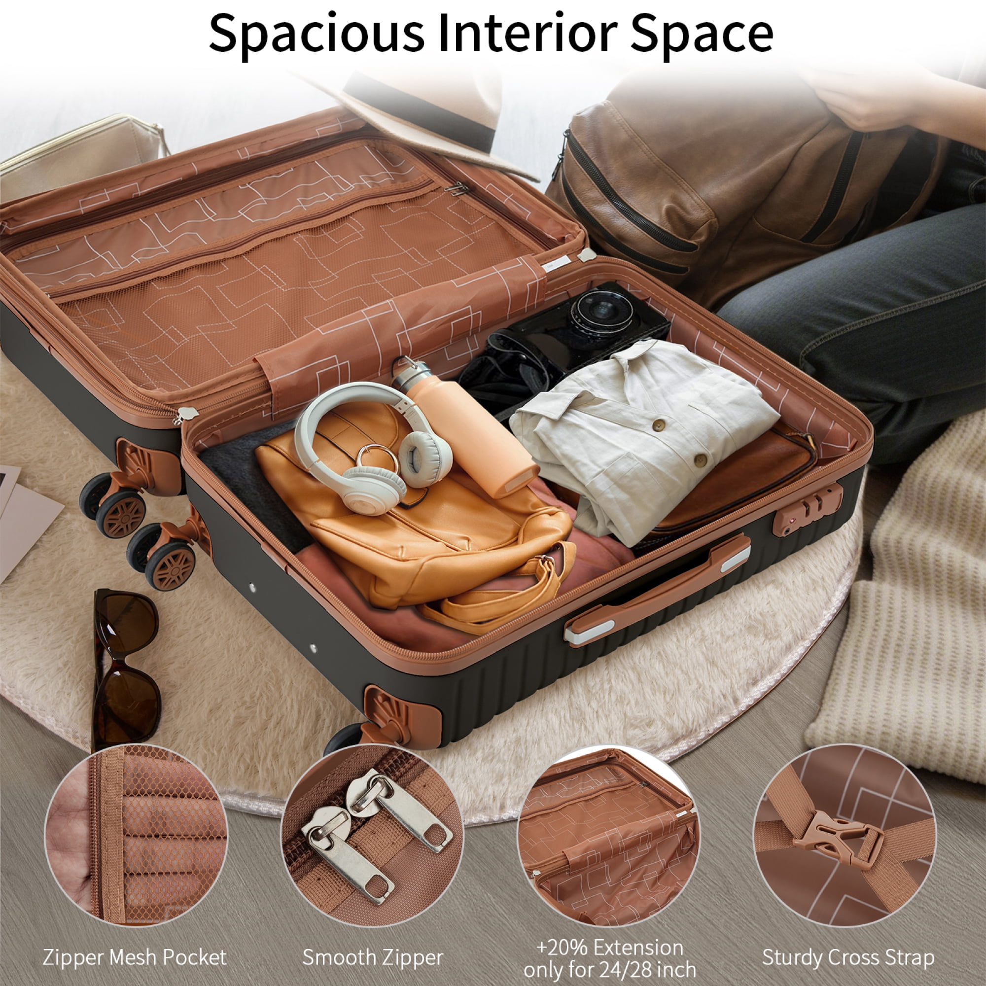 4 Piece Luggage Set with 4 Packing Cubes Hardside Suitcase with 360° Spinner Wheels Lightweight Travel Suitcase Set