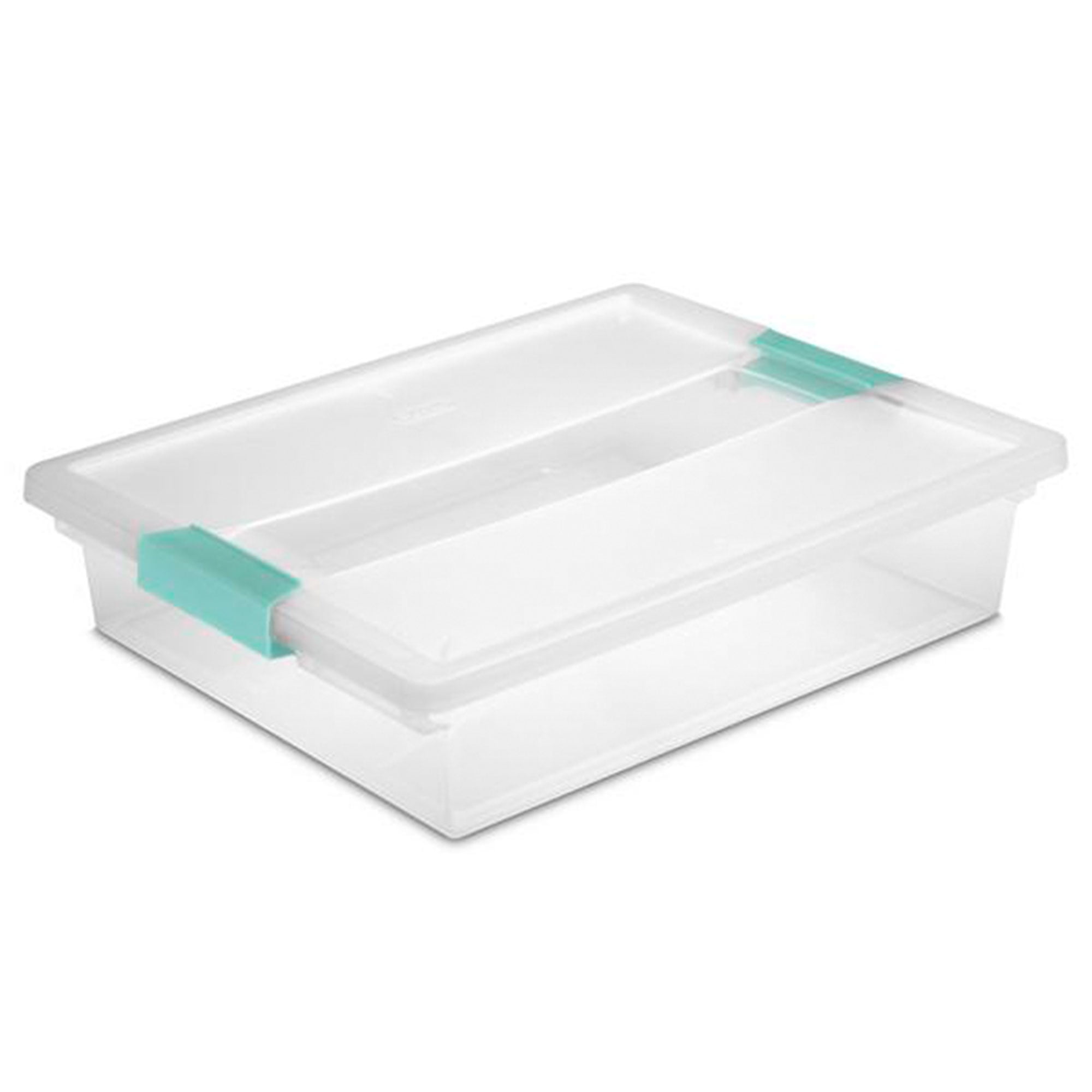 Sterilite Large Clear Plastic Storage Bin w/Clear Lid & Aqua Latch, 30