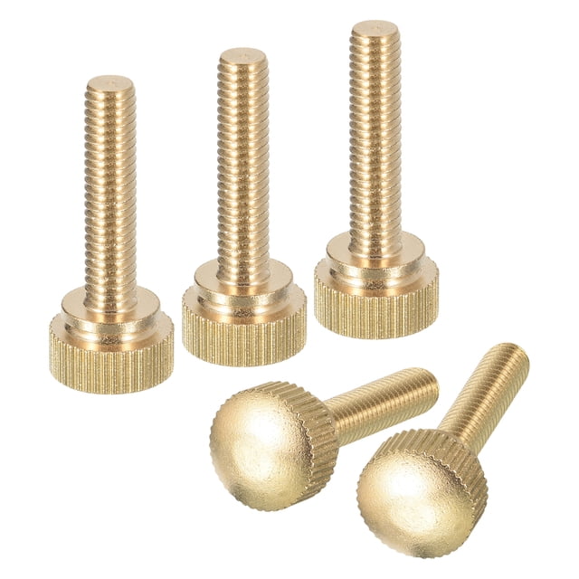 Tornillos de pulgar estriados M6x25mm, paquete de 5 tornillos de latón con hombro, tono de latón