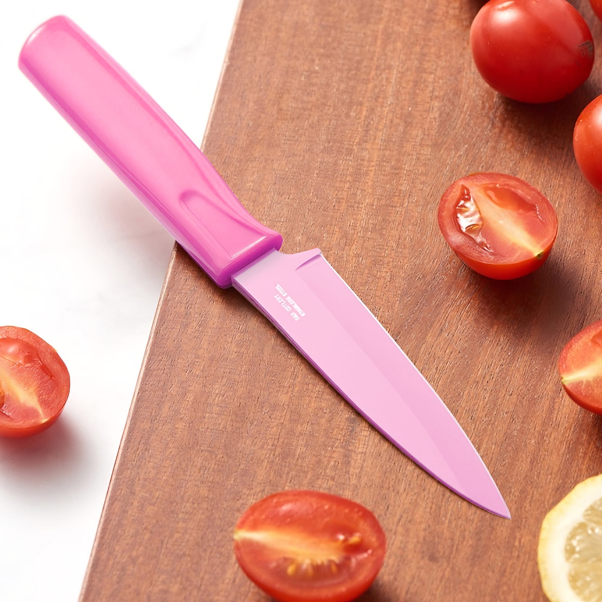 3 Pack Paring Knife with Safety Sheath, Fruit Knife with 4 inch Stainless Steel Blade, Nonstick Silicone Coated Knife for Kitchen, Fruits, and Vegetables (Black & Gray & Pink)