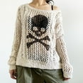 thumbnail image 3 of Skull Sweaters for Women YK2 Hollow Knit Sweater Long Sleeve Crochet Halloween Skull Sweaters T-Shirts(F), 3 of 6