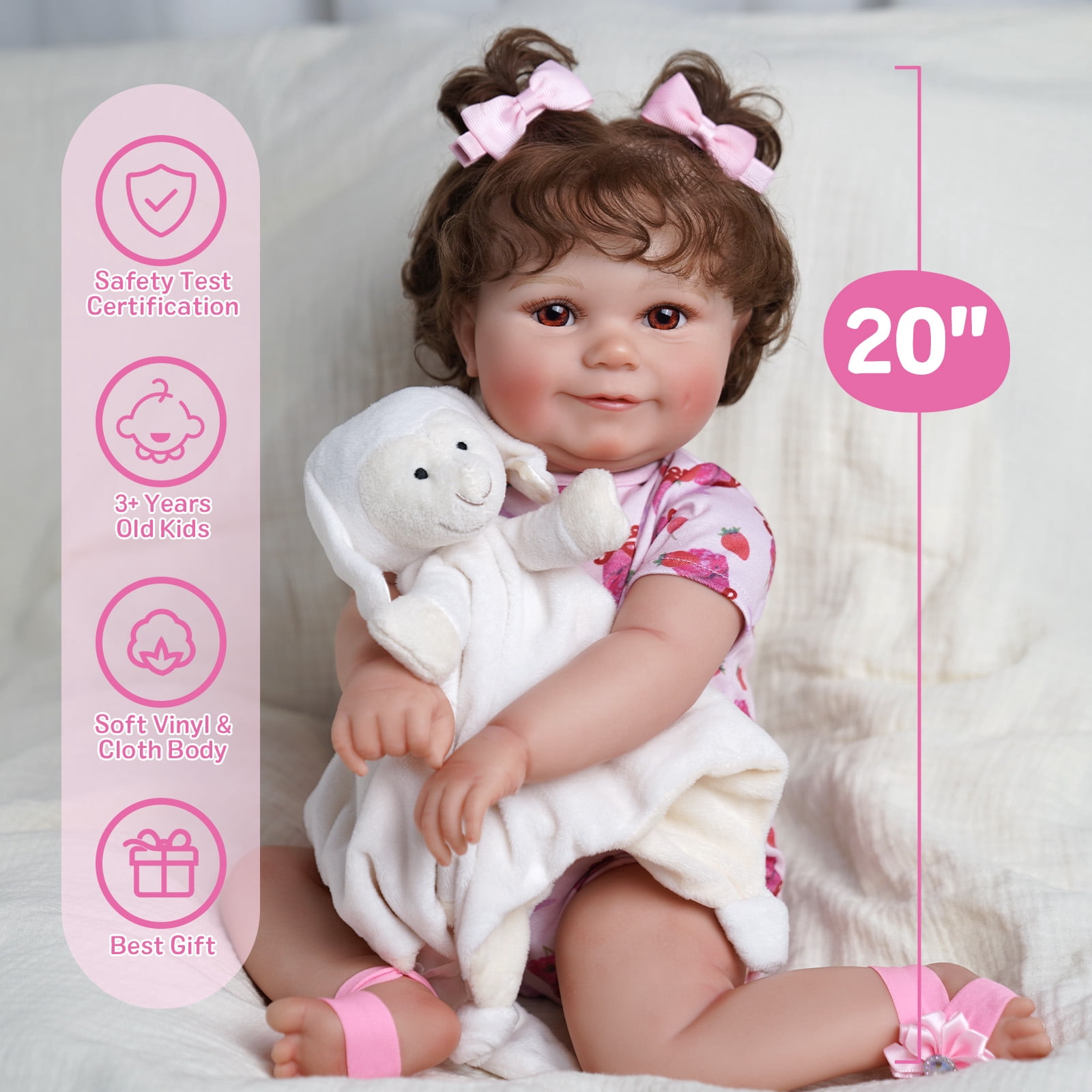 RSG Reborn Baby Dolls 20 inch Soft Cloth Body Newborn Baby Adorable Smiling Dolls with Clothes for Kids Age 3+