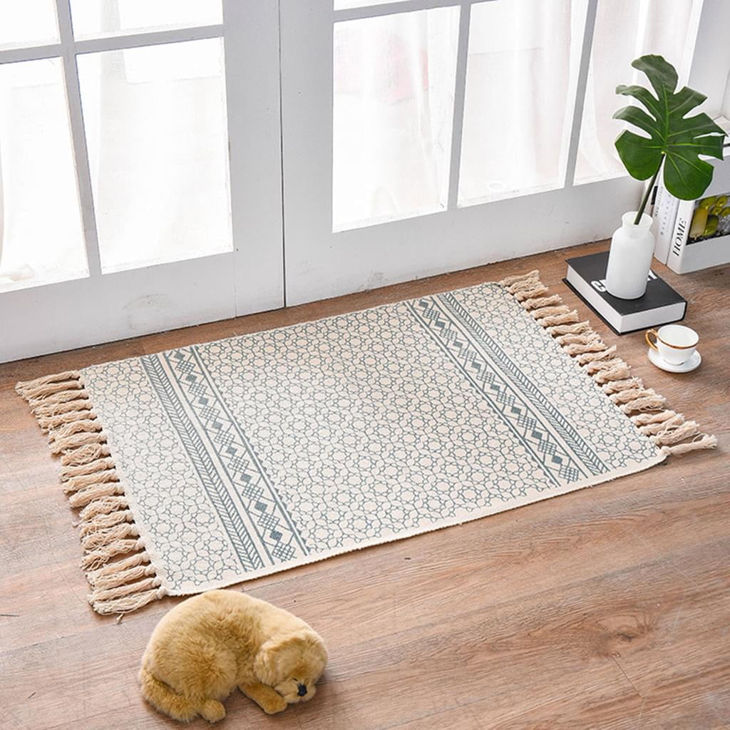 Retro decorative cotton area rug, handwoven machine washable rag rug entrance thin floor mat