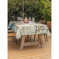 thumbnail image 2 of Beige Beach Coastal Outdoor Tablecloth - 60x120 Inch Rectangle Dining Table Cover, Summer Nautical Coral Shell Botanical Vintage Waterproof Outdoor Table Cloth with Umbrella Hole & Zipper for Patio, 2 of 7