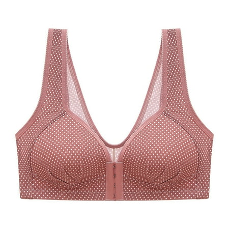 

Sksloeg Womens Bras Push Up Bra Front Closure Bras Dot Print No Underwire Plunge Floral Pink 80