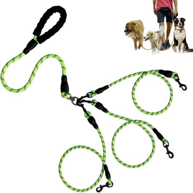 Dual Dog Leash for 2 Dogs, 360° Swivel with Detachable Leash Splitters, Heavy-Duty Nylon Rope with Padded Handle and Reflective Stitching for Walking, Running, Training
