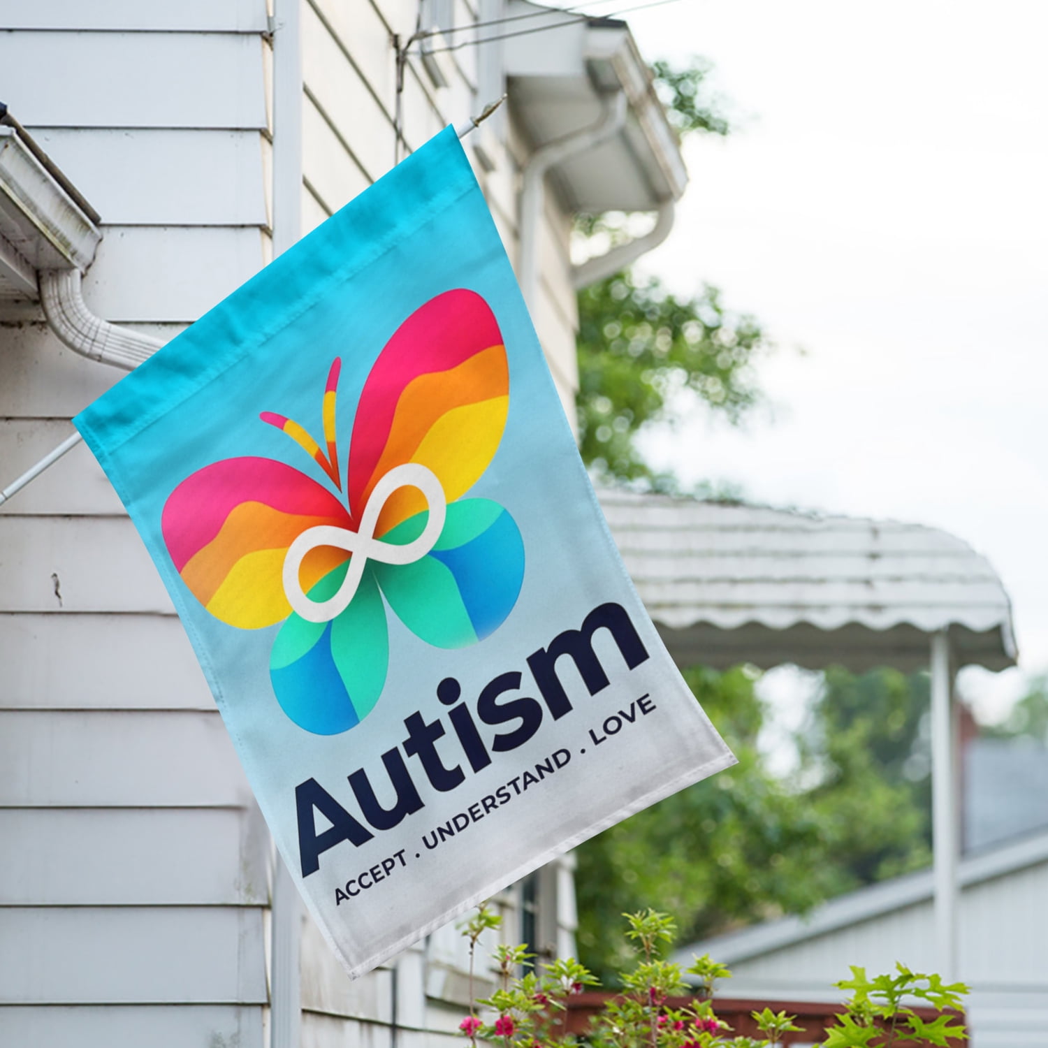 America Forever Autism Acceptance Butterfly House Flag, 28 x 40 inch Double Sided, Awareness Support Banner, Infinity Symbol Decor, Autism Pride Flag