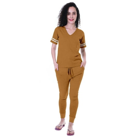

Moomaya Womens Plain Nightwear Set w/ Pyjama Cotton Sleepwear 2 Pcs Nightdresses