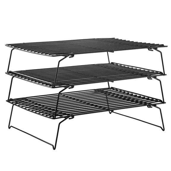 CHEFMADE Baking and Cooling Rack Set, 13.5-inch 3-Tier Non-Stick Stackable Collapsible Rectangle Wire Rack for Oven Baking (Black)