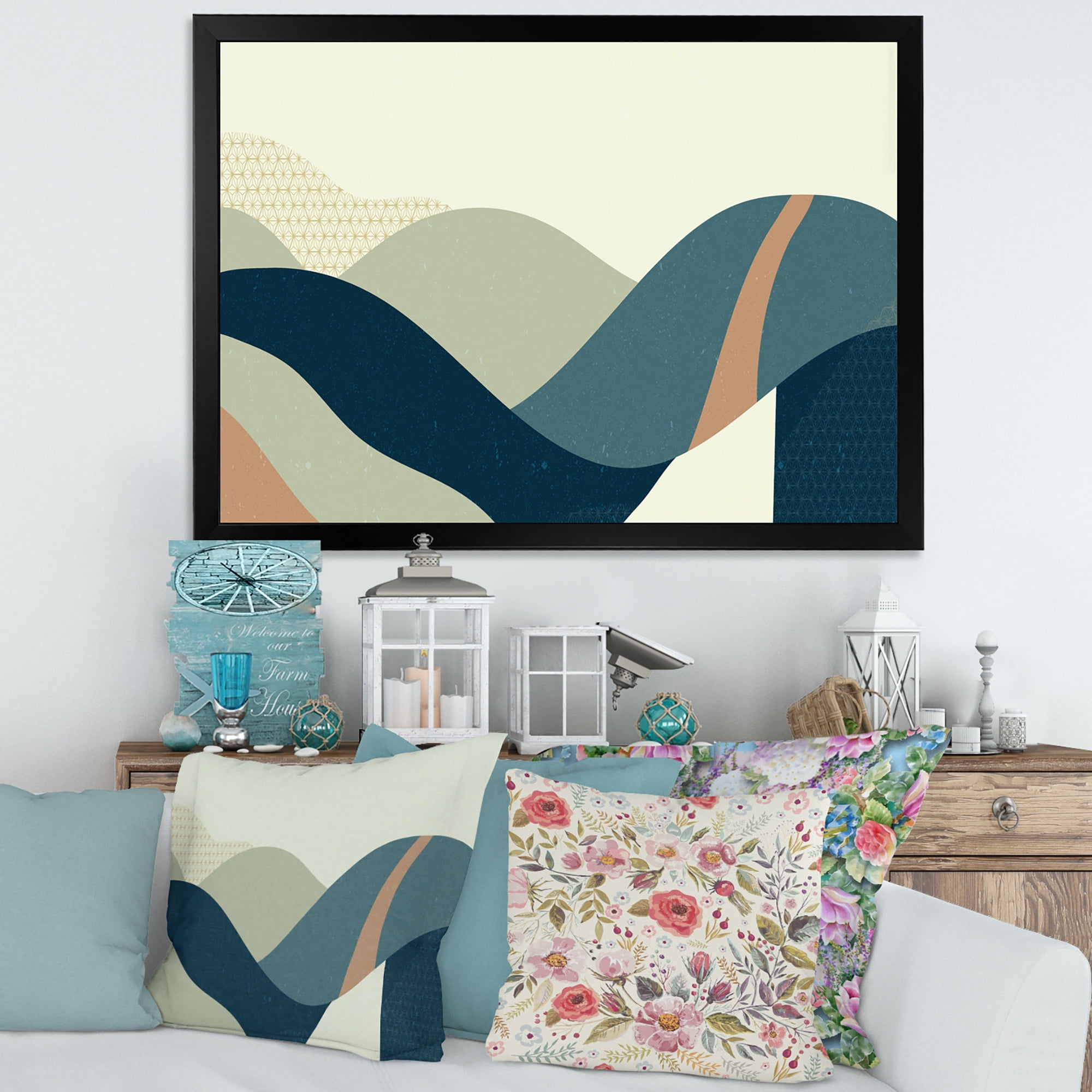 Designart 'Landscape With Hills Abstract Geometric Art' Modern Framed Art Print
