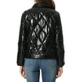 thumbnail image 3 of INSPIRE CHIC Women's Holographic Zipper Quilting Metallic Short Puffer Coat Jacket, 3 of 5