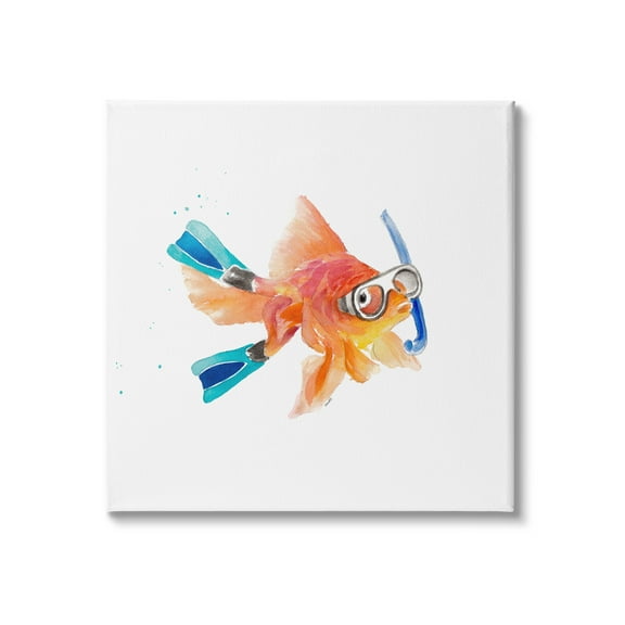 Stupell Indtries Goldfish Pet Blue Snorkel Gear Funny Swimming Fish,30 x 30,Design by Lanie Loreth