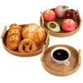 thumbnail image 1 of 3 bandejas de cesta de ratán, cesta redonda de mimbre para servir, bandeja de ratán con asas, bandeja de almacenamiento tejida a mano, bandeja tejida para servir pan, frutas, aperitivos, café, bebidas, 1 of 7