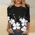 thumbnail image 2 of Staron Hauts d'Été pour Femmes Tendance en Liquidation à Moins de 5$ Tunique à Manches 3/4 Col Rond Imprimé Floral Décontracté T-Shirts Basiques, 2 of 5