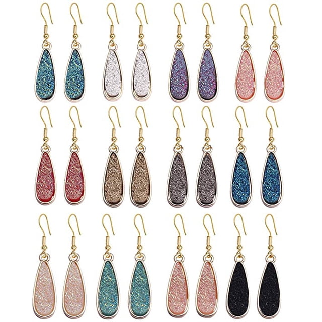 Pendientes para mujer, regalos de moda para mujer, pendientes de gota de cristal de ópalo con lágrimas de cuarzo ovaladas para mujer, 12 pares de pendientes de moda.