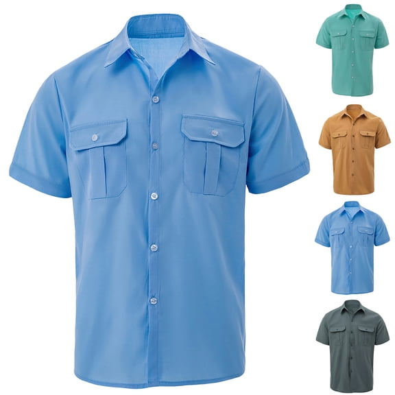 YueHuiYing Men's UV-Protective Fishing Shirt Long-Sleeve Travel Quick-Dry Cool Camping Hiking Shirt Button-Front Hem Design